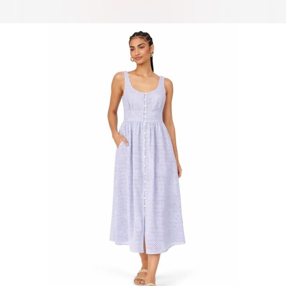 NWT J CREW pastel Lavender Sleeveless eyelet Button front Midi Dress 8 lilac